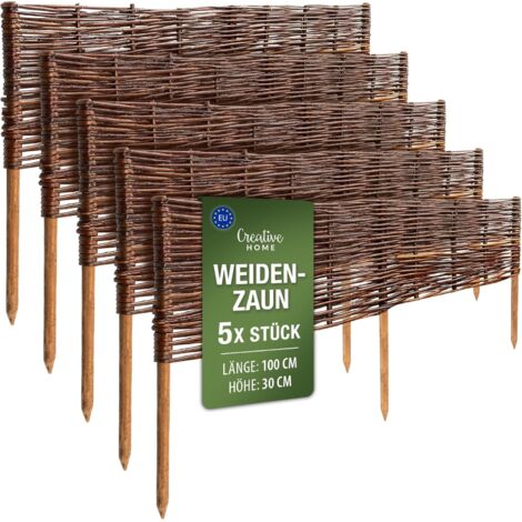Set von 5 Weidenzaun-Gartenbegrenzungen 100 x 30 cm