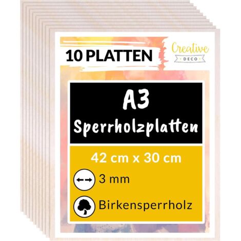 Creative Deco 10 x A3 Sperrholzplatte 3mm 420 x 300 (+/- 2) mm Birkensperrholz Dünne holz-Zuschnitte