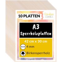 Creative Deco 10 x A3 Sperrholzplatte 4mm Birkensperrholz 420 x 300 (+/- 2) mm Dünne Holz-Zuschnitte