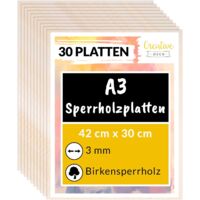 Creative Deco 30 x A3 Sperrholzplatte 3mm 420 x 300 (+/- 2) mm Birkensperrholz Dünne holz-Zuschnitte