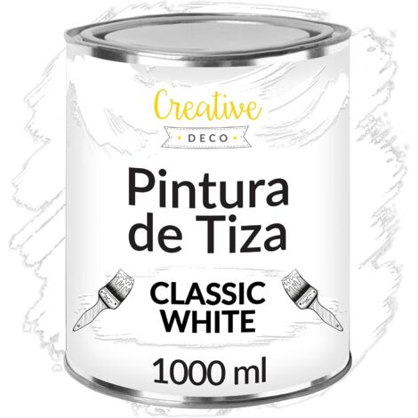 Creative Deco Pintura a la Tiza Blanca 1L Mate y Lavable para Muebles de Madera