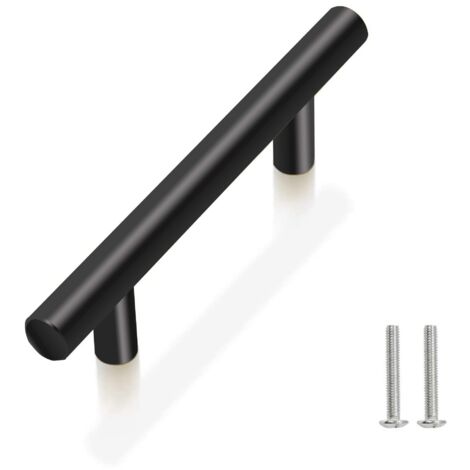 10 Pcs Black Stainless Steel Door Knobs, Furniture Handles with Screws for Drawer, Cabinet, Kitchen, Home Decor, Hole Spacing 96mm (1/4)