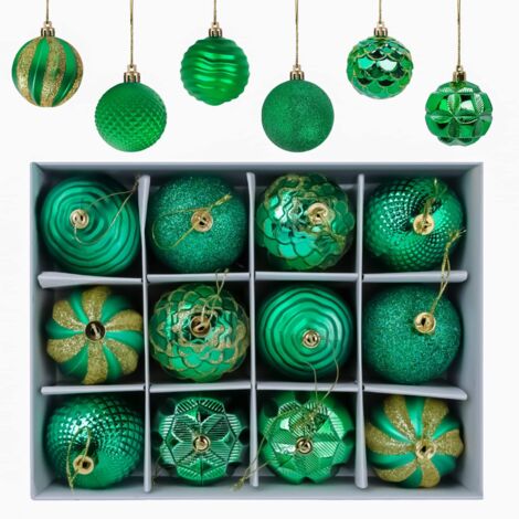 Christmas Balls, 12 Pieces Christmas Tree Baubles Christmas Balls, Christmas Tree Decorations Matte and Glossy Sparkling Christmas Balls ∅ 6 cm (Green) (1/5)