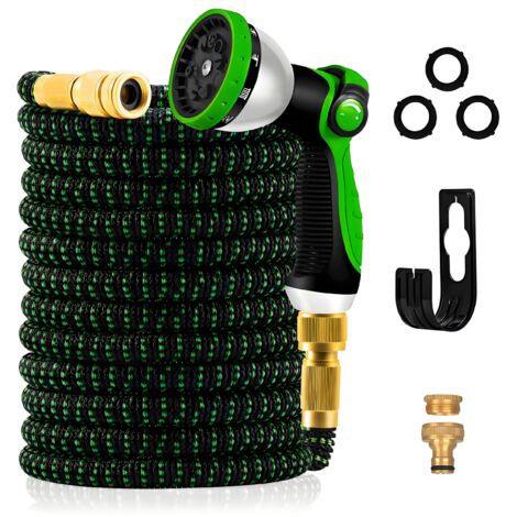 30m/100ft Expandable Garden Hose - Flexible Water Pipe with 10 Spray Patterns, Fits 1/2" and 3/4" Faucets, Durable Metal Fittings for Garden, Watering and Cleaning (1/5)