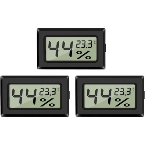 LCD Digital Temperature and Humidity Thermometer, 3 Mini Digital Thermometers, Hygrometers and Humidity Meters for Greenhouse/Car/Home/Office (Black) (1/5)