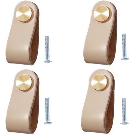 Set of 4 Leather Furniture Handles, Cabinet Door Knobs, Leather Pulls, Drawer Knobs, Vintage Furniture Handles for Cabinets, Dressers, Kitchen, Bathroom (Khaki) (1/5)