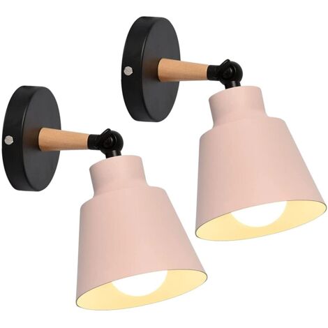 2 Pack Industrial Vintage Wall Lights, E27 Adjustable Metal Ceiling Lights, Retro Indoor Wall Lamp for Bedroom, Kitchen, Restaurant (Without Switch, Pink) (1/5)