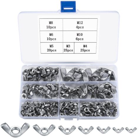 100pcs Wing Nuts, Stainless Steel Wing Nuts, Wing Bolts, Clamping Bolts for DIY Tools, Hardware, Electronics, M3/M4/M5/M6/M8/M10/M12 (1/5)