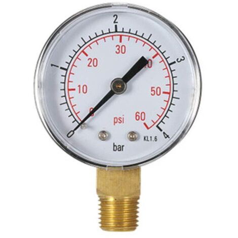 Water Pressure Gauge, Pool Pressure Gauge, 60 PSI, 1/4" NPT Bottom Connection, Inch Thread, Mechanical Scales, Water and Gas Pressure Gauge (4 Bar) (1/5)