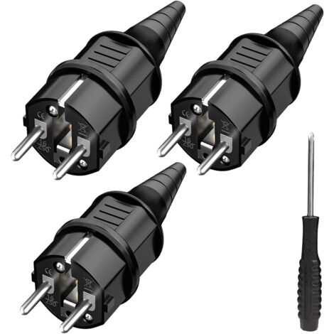 3x male power socket, mains plug, splashproof, heavy duty for 6-16mm cables, SEBS earth contact, IP44 (1/5)