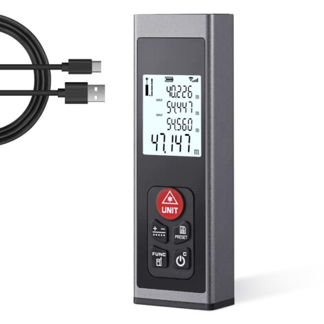 Digital Laser Distance Meter - Type-C Rechargeable Laser Rangefinder with LCD Backlight M/in/ft Multiple Measurement Modes Pythagorean Measurements of Distance, Area and Volume (1/5)