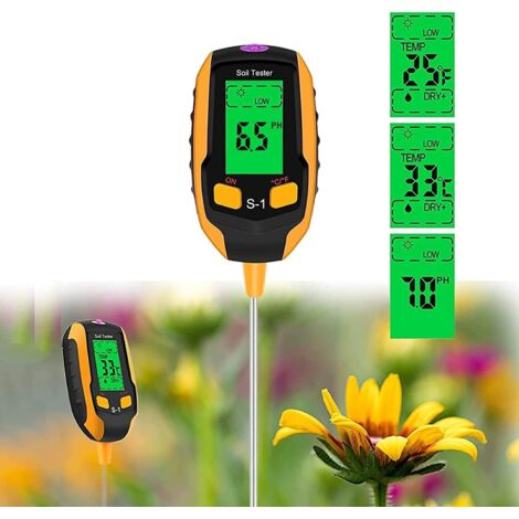 4-in-1 Soil Moisture Meter - Digital LCD Display - Plant Temperature/Soil Moisture/pH/Sunlight Intensity - Soil Tester for Gardening and Agriculture (1/5)