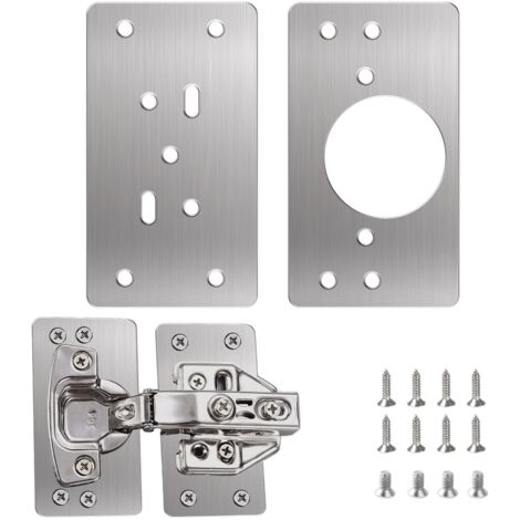 Hinge Repair Plate, 2 Pcs Stainless Steel Door Hinges, Kitchen Cabinet Door Repair Plates, Flat Fixing with 12 Screws (1/5)