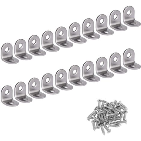 Stainless Steel Right Angle Bracket, 90 Degree Corner Bracket, L-Shaped Corner Bracket, Fixing Bracket with Screws, Silver, 20pcs, 202016mm (1/5)