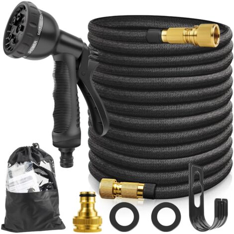 Expandable Garden Hose 15m/50ft, Flexible Garden Hose with 8 Spray Patterns, Garden Hoses with Solid Brass Fittings and 4-Way Latex Core, Adjustable Water Hose (1/5)