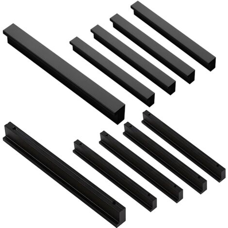 10pcs Aluminum Alloy Furniture Door Handles Drawer Pulls, 128mm Hole Center, Black (1/5)