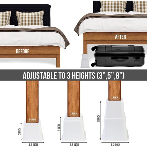 Adjustable Furniture Risers (4 High, 4 Low) - Space-Saving Bed, Table ...