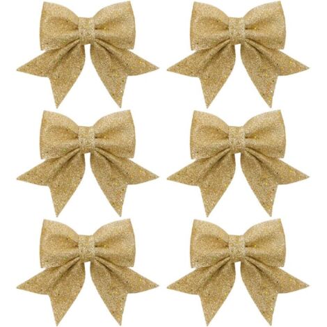 Glitter Christmas Bows - Satin Bows - Christmas Tree Decoration - Gold (1/5)