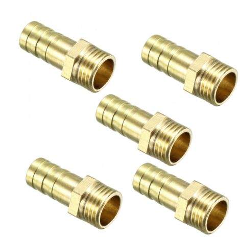5pcs Brass Hose Barb Fitting 10mm x 1/4 PT Male Connector Adapter (1/4)