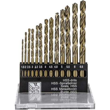 13pcs M35 HSS Twist Drill Bits 1.5-6.5mm with Round Shank and Titanium Coating for Drilling Wood and Metal (1/5)