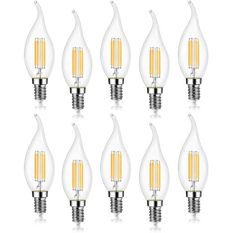 10 Pack 4W E14 470LM LED Filament Candle Light Bulbs, Warm White 2700K, Non-Dimmable, 360° Beam Angle (1/5)