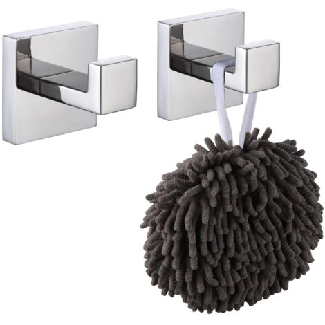 Square Wall Mounted Robe Hook, Coat Hook, Pack of 2, Bathroom, Kitchen, Garage, SUS 304 Stainless Steel, Polished Chrome (1/5)