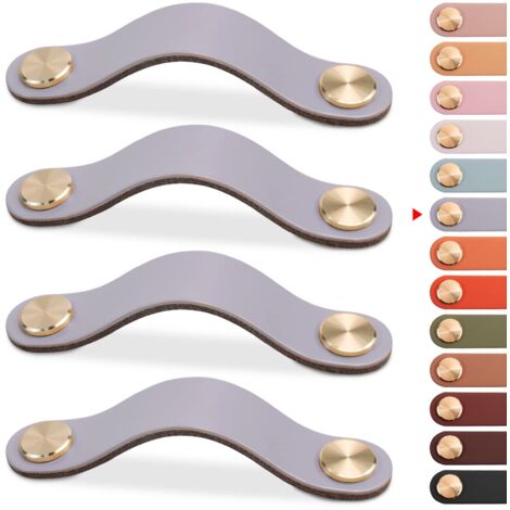 Leather Furniture Handles, Cabinet Door Knobs, Leather Drawer Knobs, Vintage Furniture Handles for Cabinets, Dressers, Kitchen, Bathroom (Grey, 128mm) (1/5)