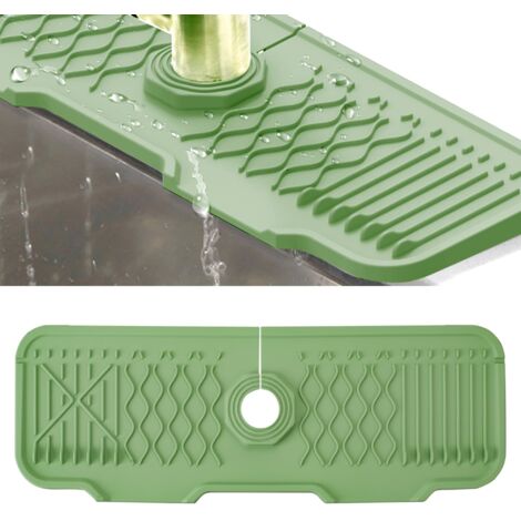Silicone Faucet Mat, Sink Faucet Splash Guard, Faucet Handle Drip Tray, Sink Mat for Kitchen and Bathroom Countertop (Green, 43cm) (1/5)