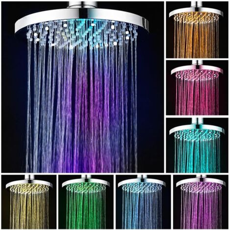 LED Shower Head, 20cm Illuminated Shower Head, Colorful Shower Head, LED Shower Head with 7 Colors, Round LED Rain Shower Head, LED Illuminated Shower Head, Universal G1/2" (1/5)