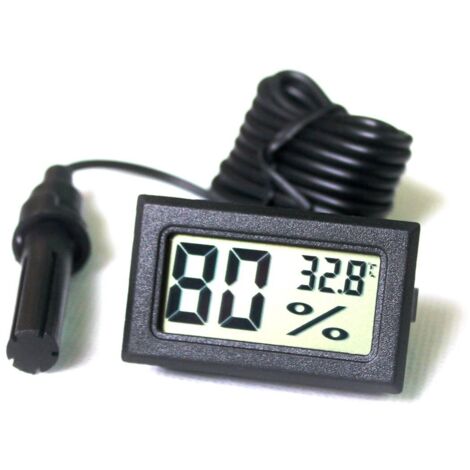 Built-in Digital LCD Thermometer Hygrometer with External Probe for Incubator, Aquarium, Poultry, Reptile, Black