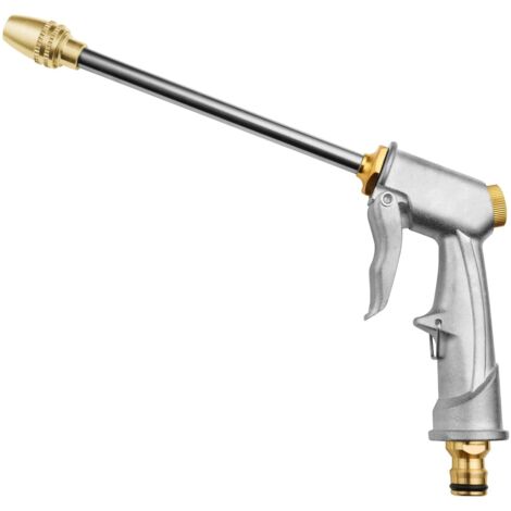 Metal Garden Hose Gun, High Pressure Metal Watering Can, Heavy Duty Garden Watering Gun with Brass Nozzle for Car Washing, Cleaning, Watering Gardens and Lawn - Long (1/5)