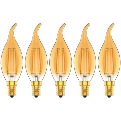 5 Pack Dimmable 4W E14 LED Vintage Filament Light Bulbs Warm White 2700K, Equivalent to 30W Incandescent Bulbs, 300LM, AC 220V (1/5)