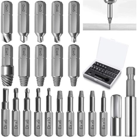 22 Pieces Damaged Screw Extractors, Screw Extractors with Separate Tips for Polishing and Extraction for Damaged Bolts or Screws, 2-12mm, with Magnetic Bit Holder and Socket Adapter (1/5)