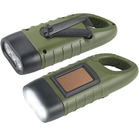 Pack Solar LED Flashlights, Hand Crank Flashlights, Solar Rechargeable LED Emergency Torch for Outdoor Hiking Gifts, Emergency Gear (Army Green) (1/5)
