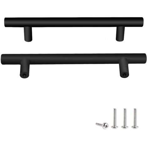 2 Pcs Black Stainless Steel Door Knobs, Furniture Handles with Screws for Drawer, Cabinet, Kitchen, Home Decor, Hole Spacing 160mm (1/4)