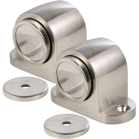 Alloy Magnetic Door Stop with Locking Screws, Field Mount Bracket, Wire Drawn Finish (2-Pack) (1/5)