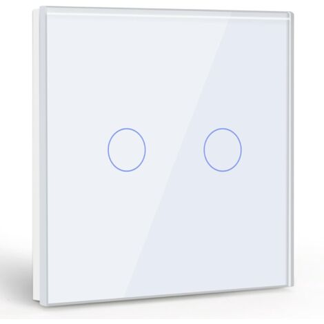 2 Gang 1 Way Touch Switch, White Light Switch with LED Display, Crystal Glass Panel Touch Switch with Touch Sensor, No Neutral Wire (1/5)