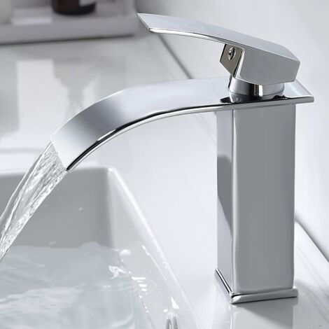 Modern Waterfall Bathroom Faucet, Elegant Design Basin Faucet, Brass Mixer Tap, Hot and Cold Water Available, Chrome Tap G 3/8 (1/5)
