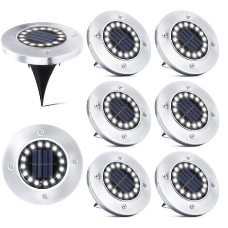 16 LED Solar Lights Outdoor - 8 Pack Waterproof Solar Spotlights Garden Ground Lamp for Driveway Path Patio Yard Inground Recessed Lawn (1/5)