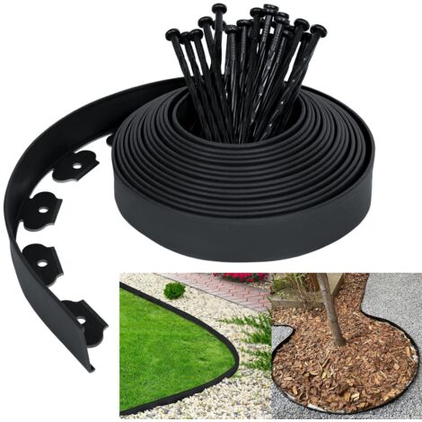 10m Plastic Lawn Edging - Flexible Garden Edging with 30 Anchor Pegs Decorative Garden Lawn Edging, Black (1/5)