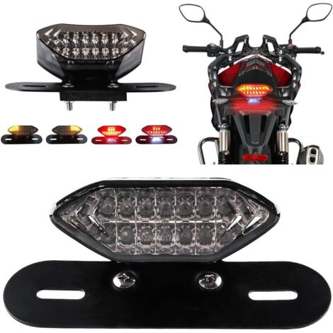Motorcycle LED Tail Lights, Integrated Brake Lights and Turn Signals, License Plate Holder with 5W 20 LED Turn Signal and Brake Light (Black Lens) (1/5)
