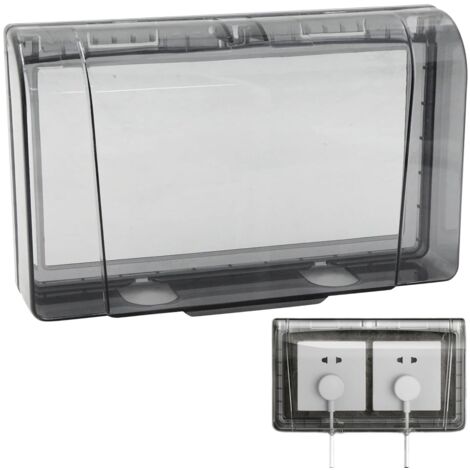 Waterproof Outdoor Power Socket Cover - 2 Way Wall Switch 86 Degree Dustproof for Bathroom, Home, Outdoor, Transparent Black, 20 x 12.4 x 4.5 cm (1/5)