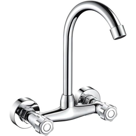 Wall Mounted Double Hole Basin Faucet, Hot and Cold Water Mixer Tap for Balcony, Laundry Table (1/5)