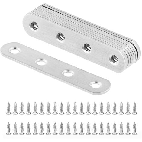 10pcs 77x16x2mm Joining Brackets, Flat Straight Fixing Brackets, Stainless Steel Metal Joining Plates with 40 Fixing Screws, Furniture Repair Plate (1/5)