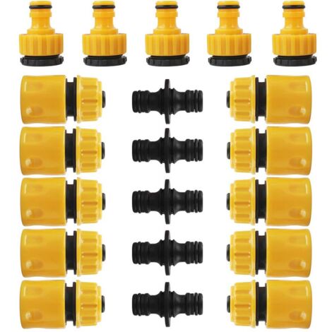 Garden Hose Connector, 10 pcs 1/2" Hose Quick Connectors, 5 pcs Double Hose Connectors and 5 pcs 3/4" Tap Connectors, Plastic Garden Hose Tap Connector (1/5)