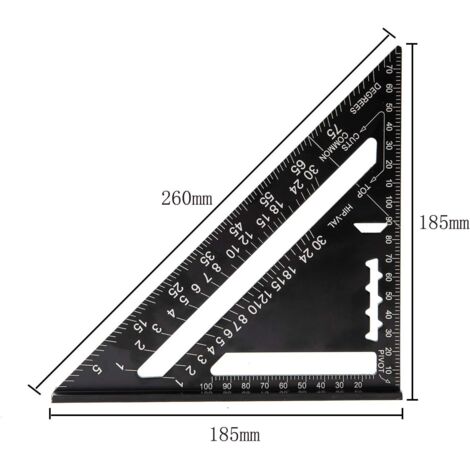 180mm (7 inch) Aluminum Triangle Square Ruler, Protractor, 45 to 90 ...