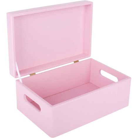 Wooden Storage Box with Handles – Pink 30 x 20 x 14 cm