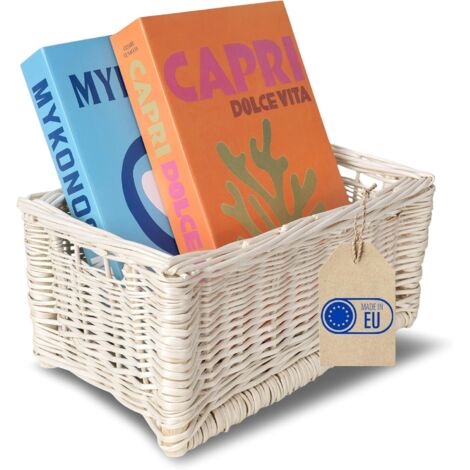 White Wicker Storage Basket - 30 x 20 x 16 cm