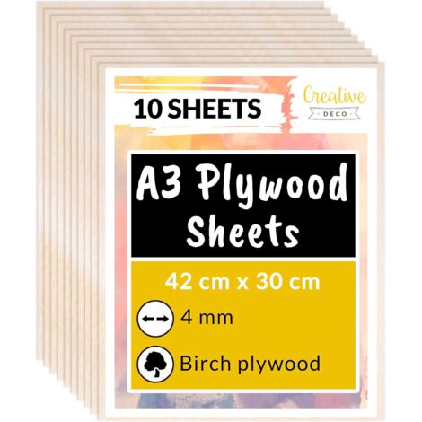 Pack of 10 Birch Plywood Sheets A3 – 420 x 300 x 4 mm