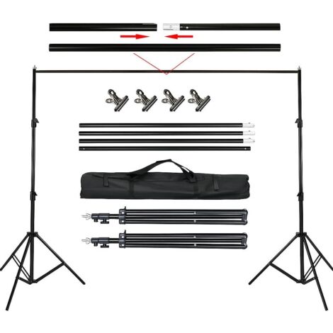 BALLSHOP Kit Support pour Fond Photo 2x2m - Structure en Acier Haute Densité Noir - Stand Portable et Réglable pour Studio/Événements - Pliable avec Sac de Transport (2.2kg)